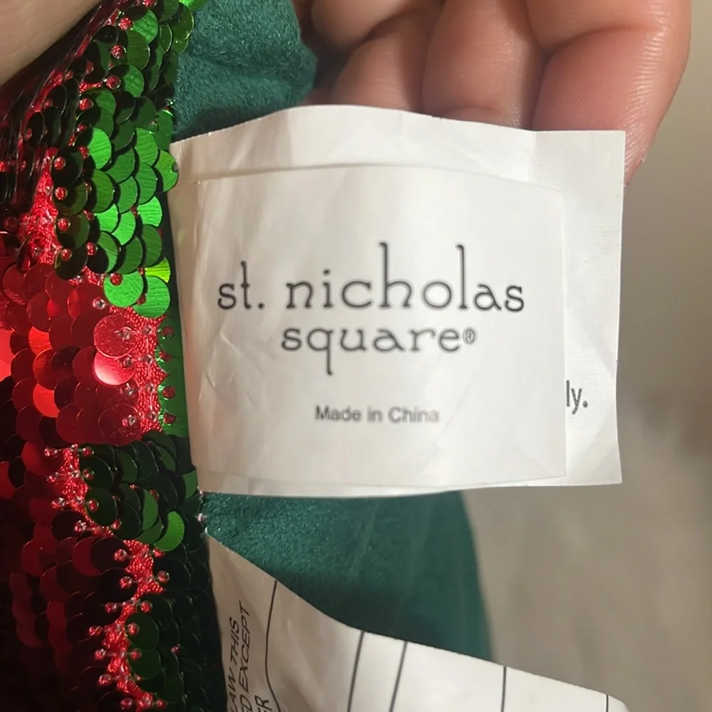 St. Nicholas Square Dog Green Red Flip Sequin Holiday Pillow